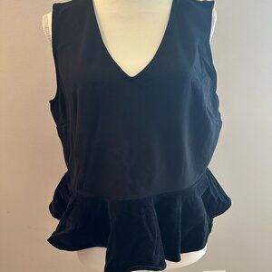 J Crew Women's Scuba Knit Velvet Ruffle Peplum Sleeveless top in Black Size XL